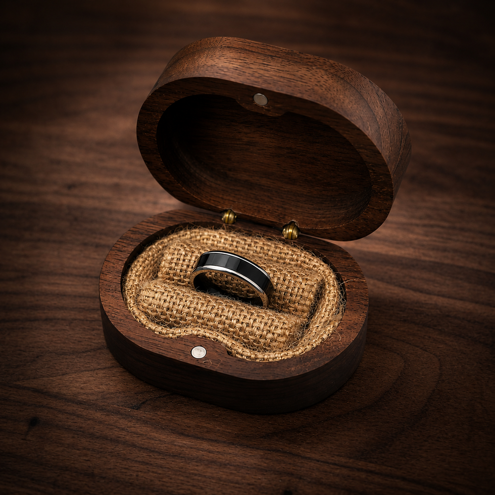 THE BLACKWELL EDGE | Black Tungsten Wedding Ring with Polished Silver Edges