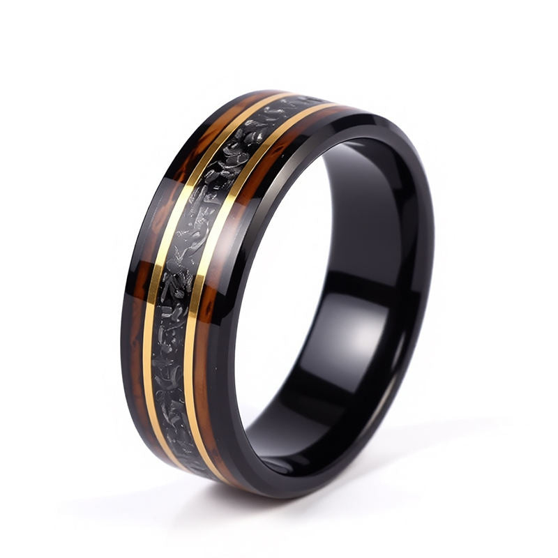 The Orion | Black Tungsten, Meteorite & Exotic Wood Wedding Band | 6mm, 8mm