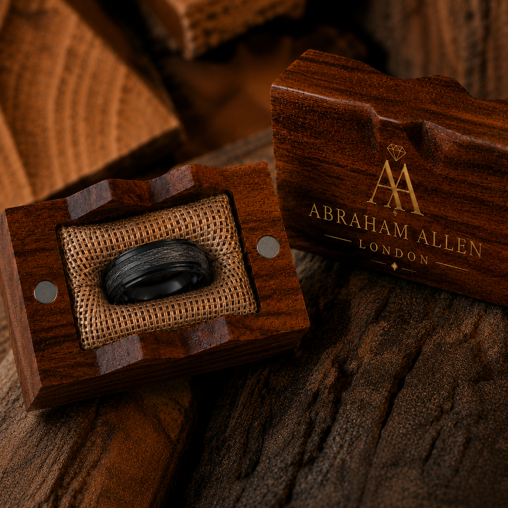 The Executive | Black Tungsten Wedding Ring with Black Wood Inlay | 8mm