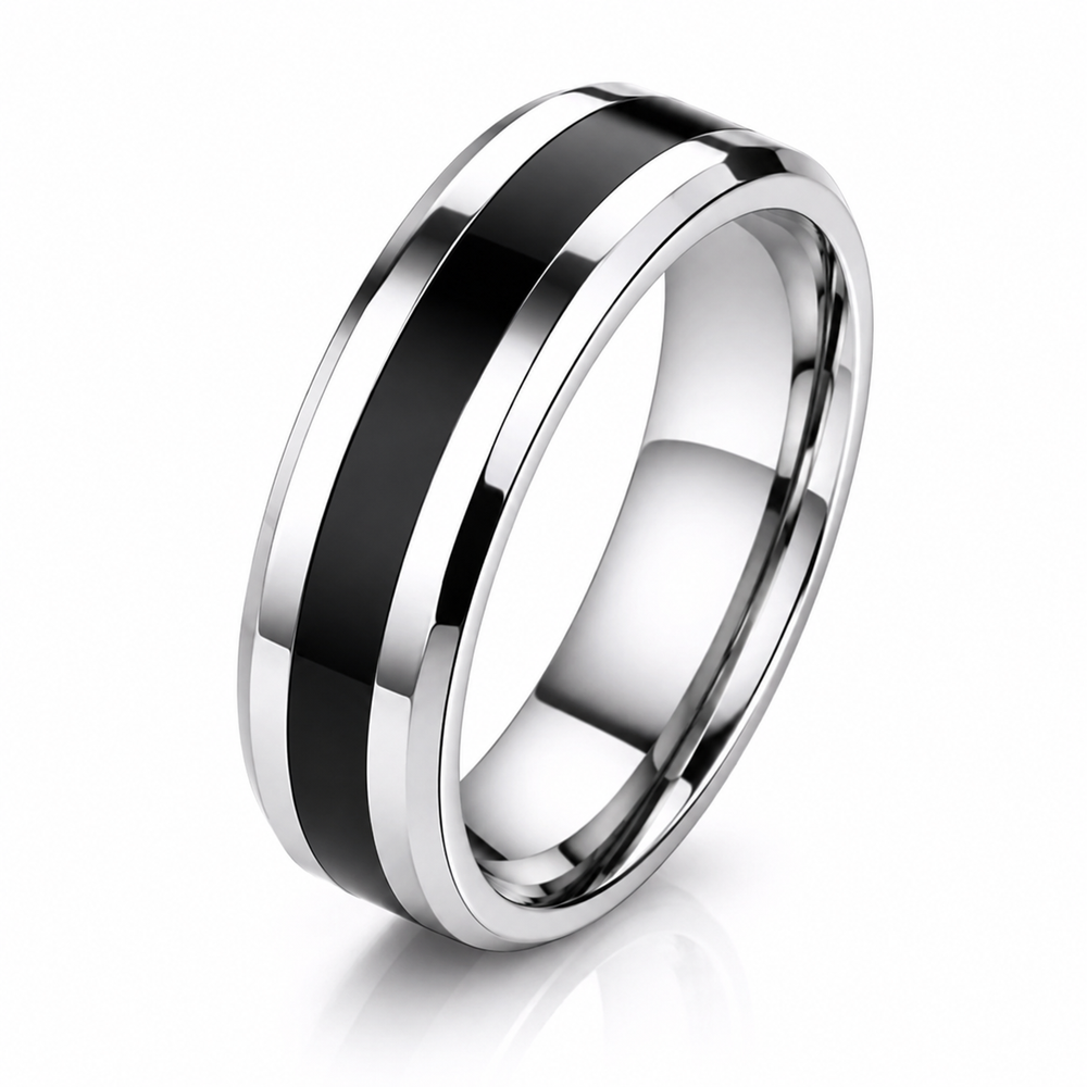 The Fortress | Black Inlay Tungsten Carbide Ring | 6mm, 8mm