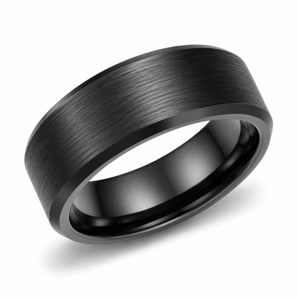 The Chancellor | Classic Brushed Tungsten Wedding Band with Beveled Edges