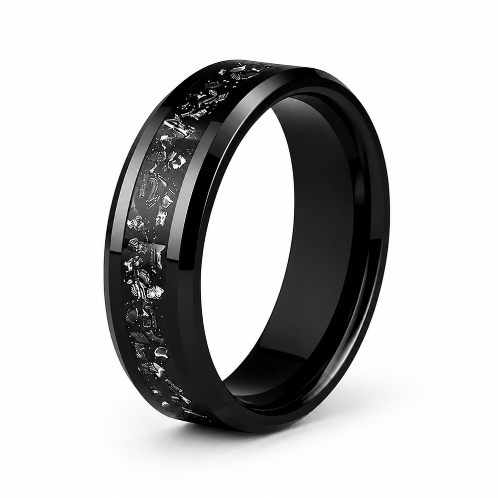 The Obsidian Celestial | Black Tungsten Carbide Meteorite Ring | 6mm, 8mm