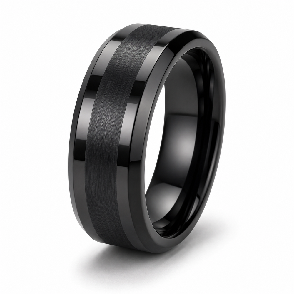 The Vanguard | Black Tungsten Wedding Band – Matte & Polished Finish | 6mm, 8mm