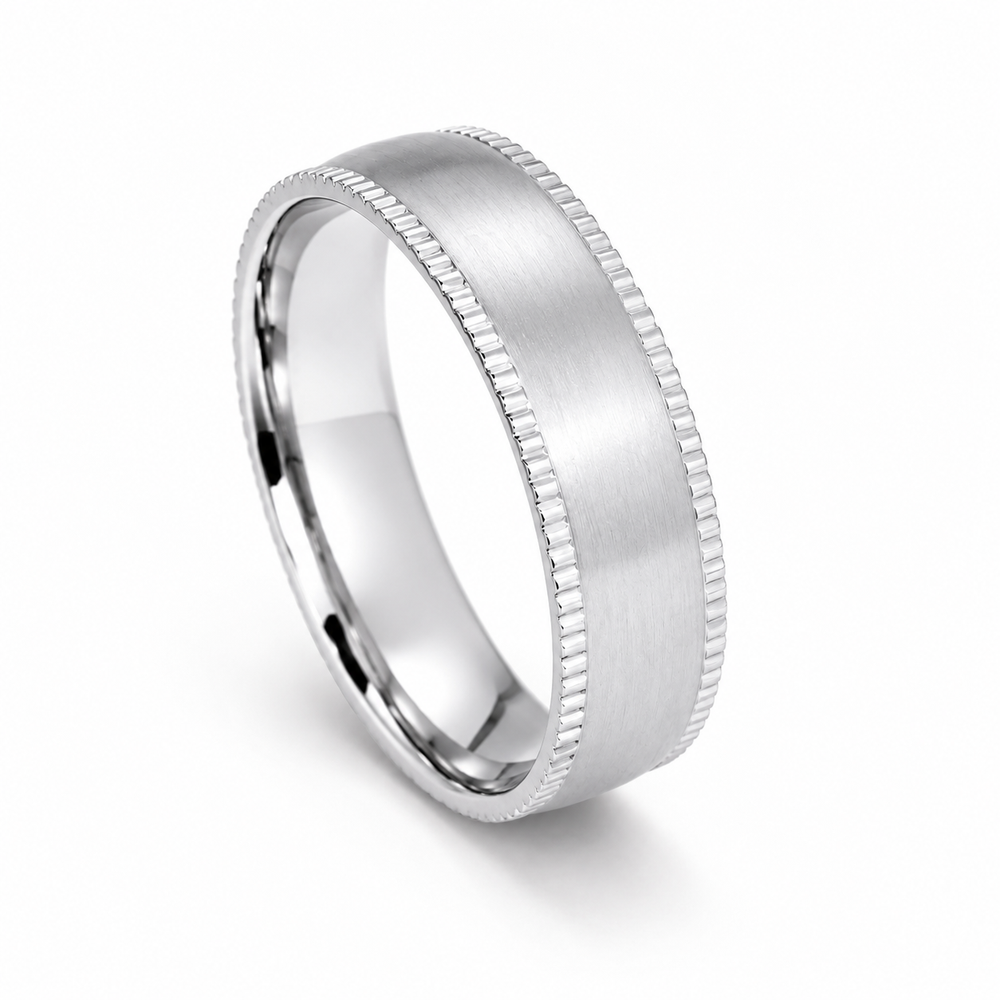 The Kingsley | Milgrain Brushed Titanium Wedding Ring