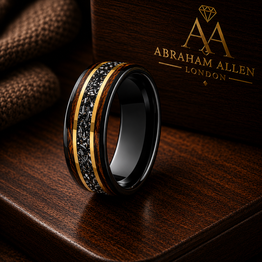The Orion | Black Tungsten, Meteorite & Exotic Wood Wedding Band | 6mm, 8mm