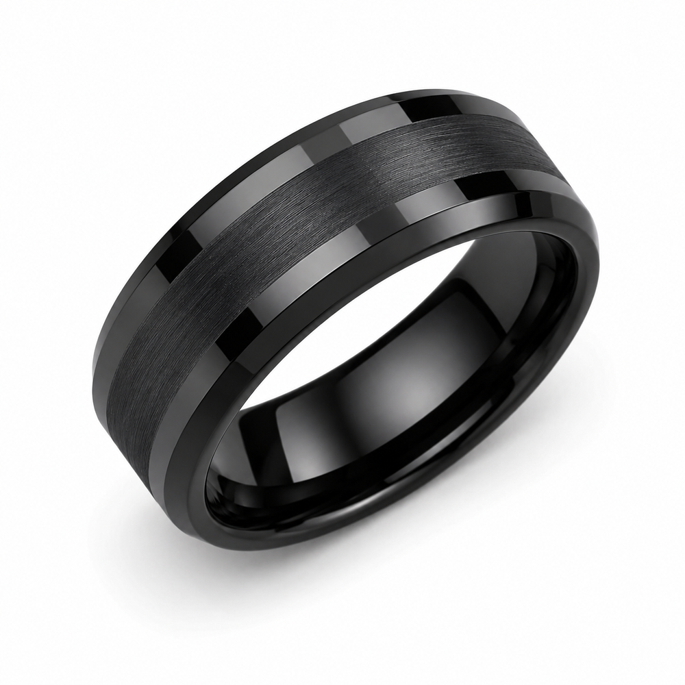 The Vanguard | Black Tungsten Wedding Band – Matte & Polished Finish | 6mm, 8mm