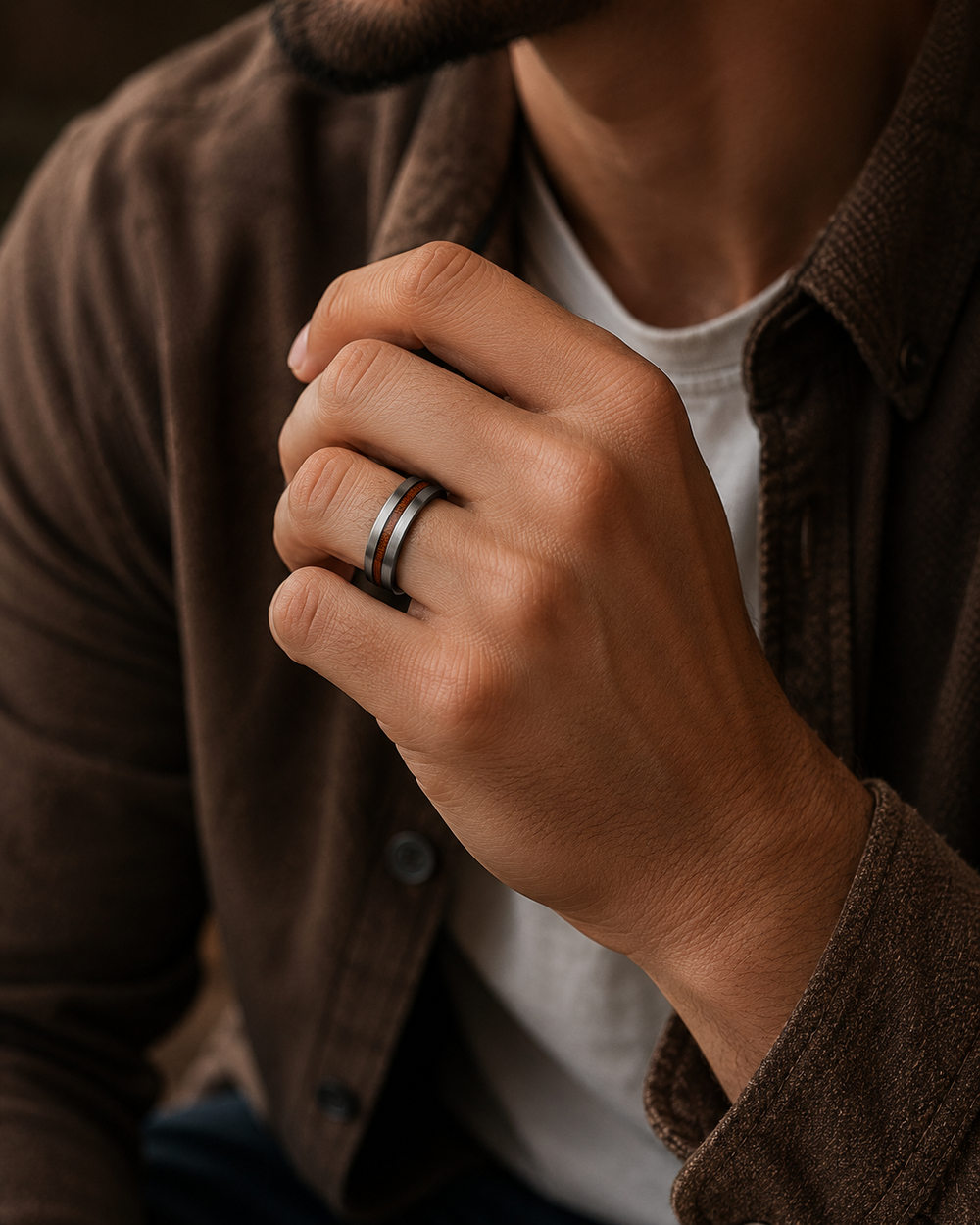The Hawthorne | Titanium Wedding Band with Nutural Wood Inlay | 6mm, 8mm