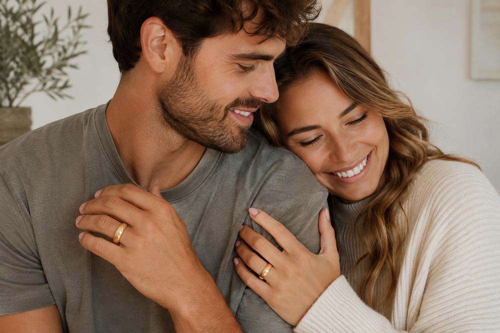 The Legacy Gold Set | Faceted Gold Wedding Ring Set |4mm & 6mm