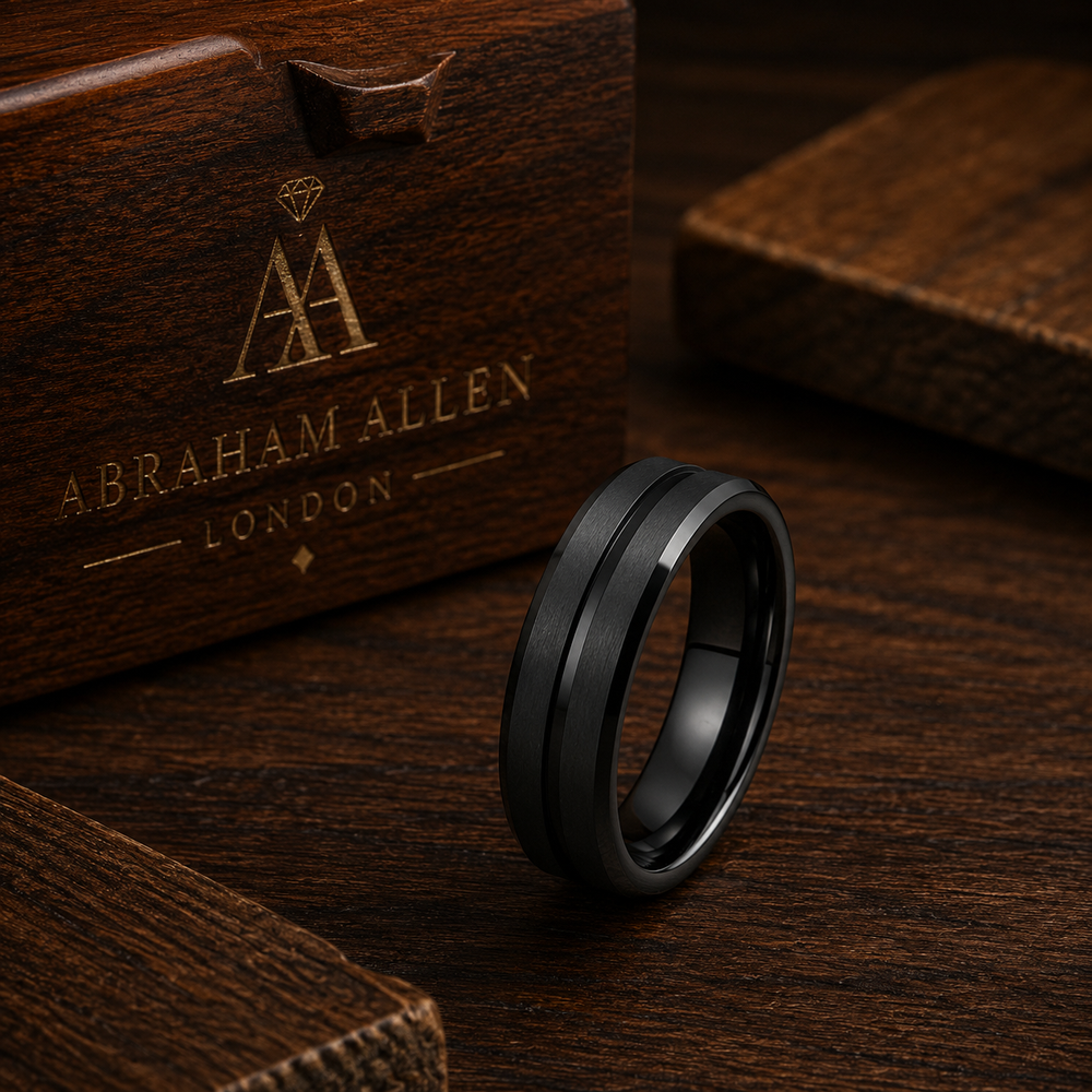 The Blackridge | Black Tungsten Wedding Band with Center Groove & Matte Finish | 6mm, 8mm