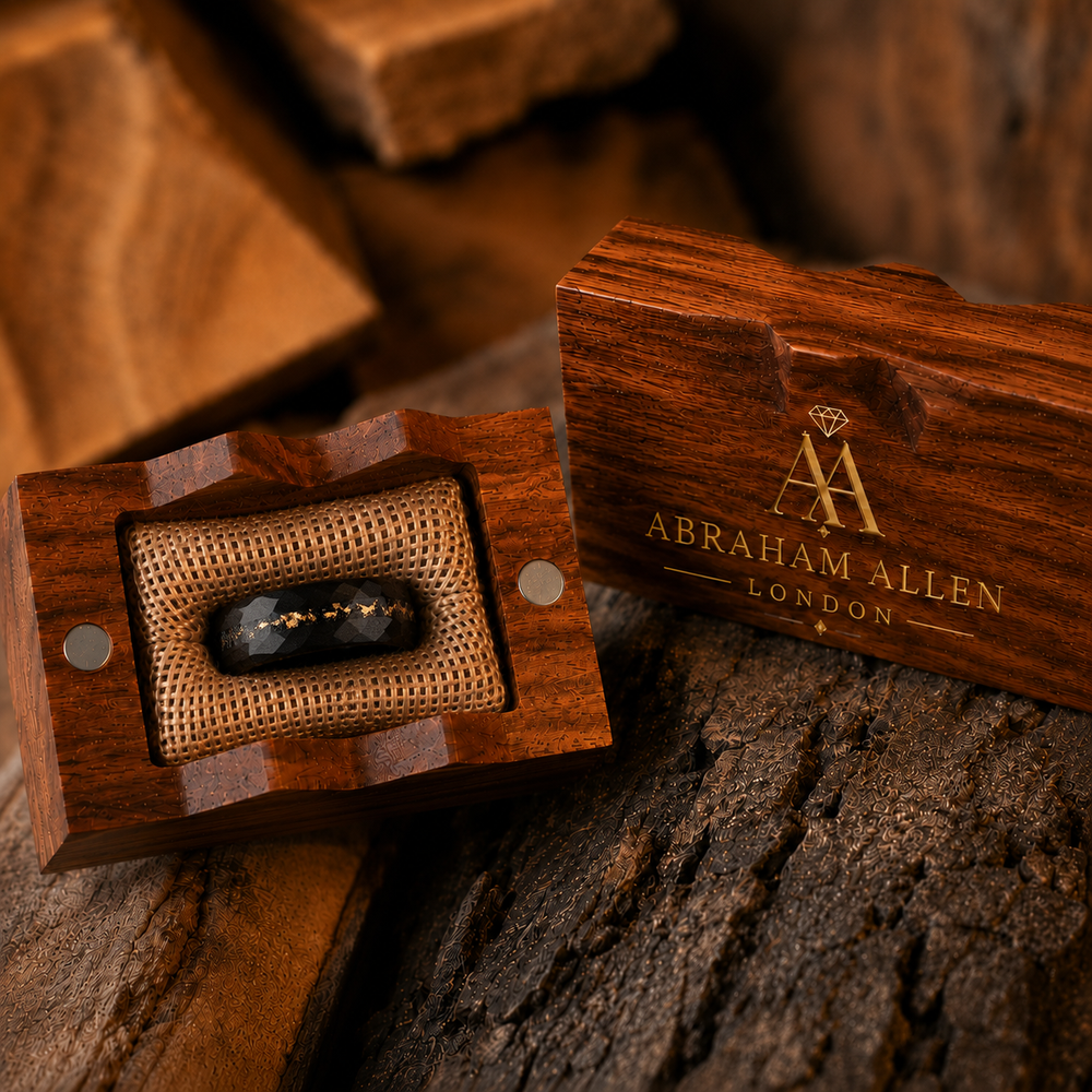 The Imperial Ember | Damascus Ring with Genuine Meteorite & Gold Inlay | 6mm, 8mm