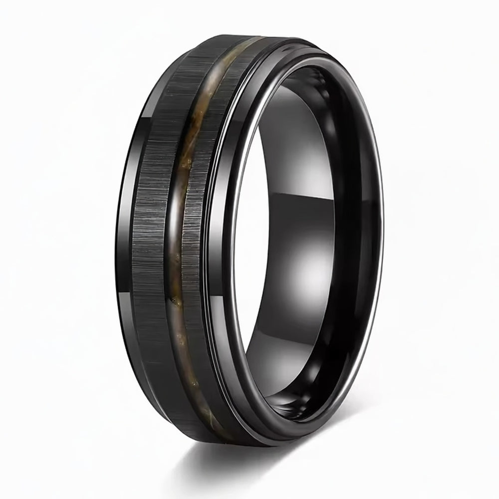 The Imperium | Geometric Tungsten Ring with Exotic Wood Inlay | 8mm