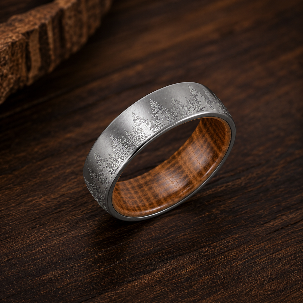 The Highland Cask | Tungsten Carbide & Whiskey Barrel Oak Ring | 6mm, 8mm