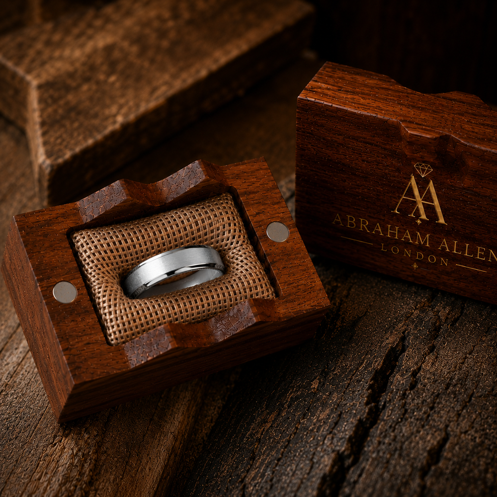 The Crest Titanium Wedding Band | Brushed Silver Finish | Polished Edges | 4mm, 6mm & 8mm