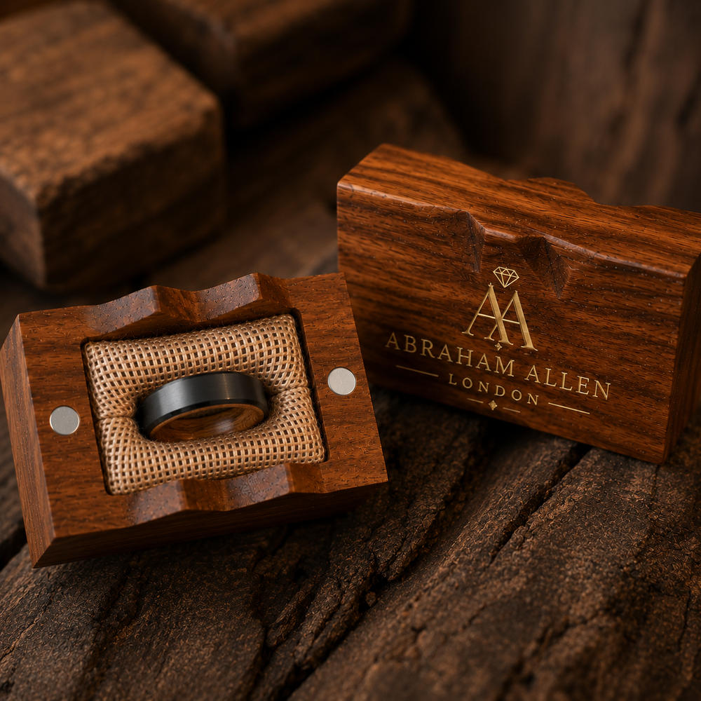 The Winchester | Minimalist Tungsten Carbide & Whiskey Barrel Wood Ring | 6mm, 8mm