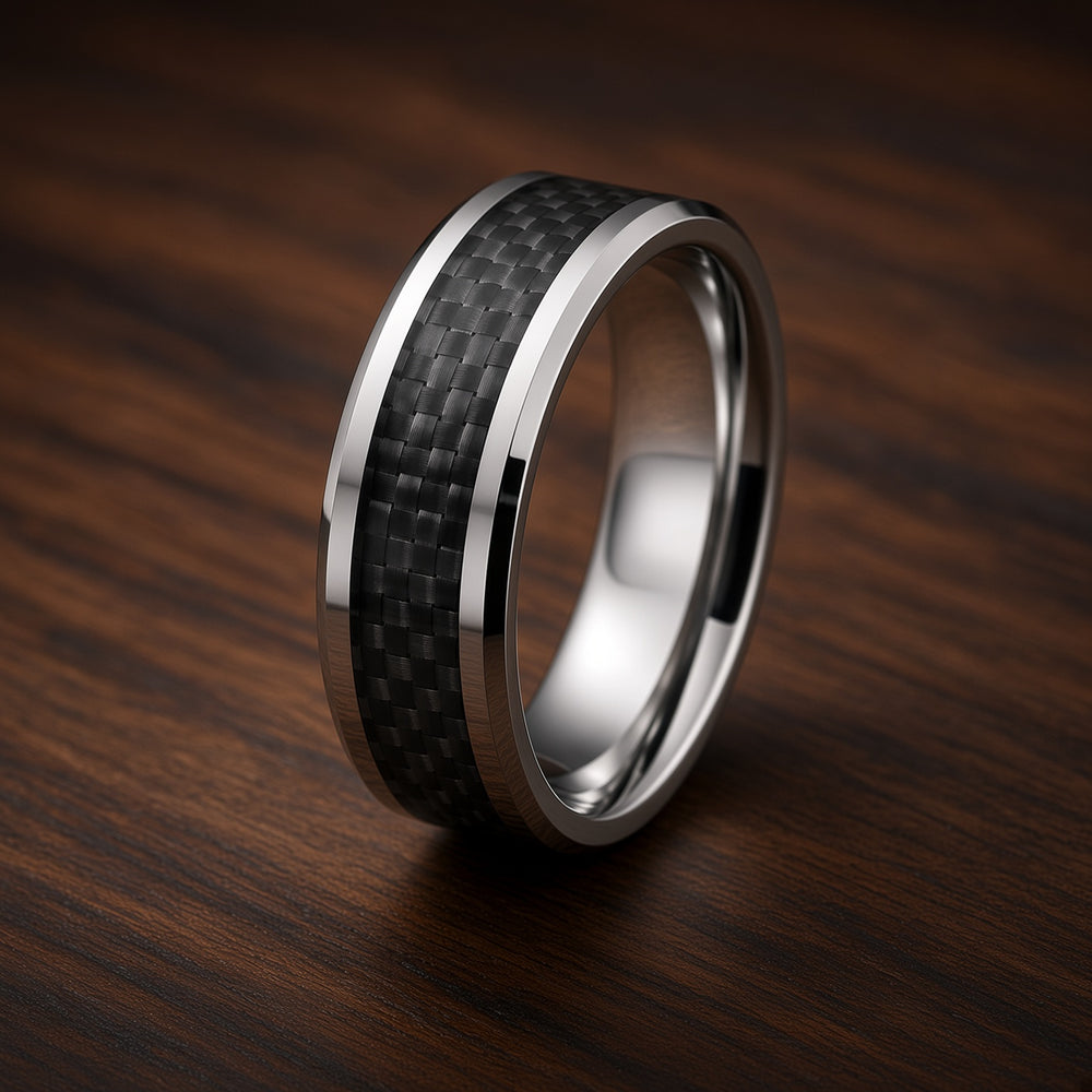 THE CARBON | Tungsten & Black Carbon Fibre Wedding Ring