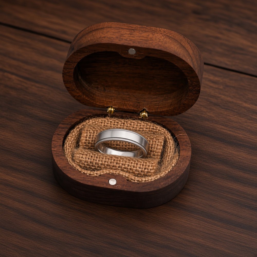 The Kingsley | Milgrain Brushed Titanium Wedding Ring