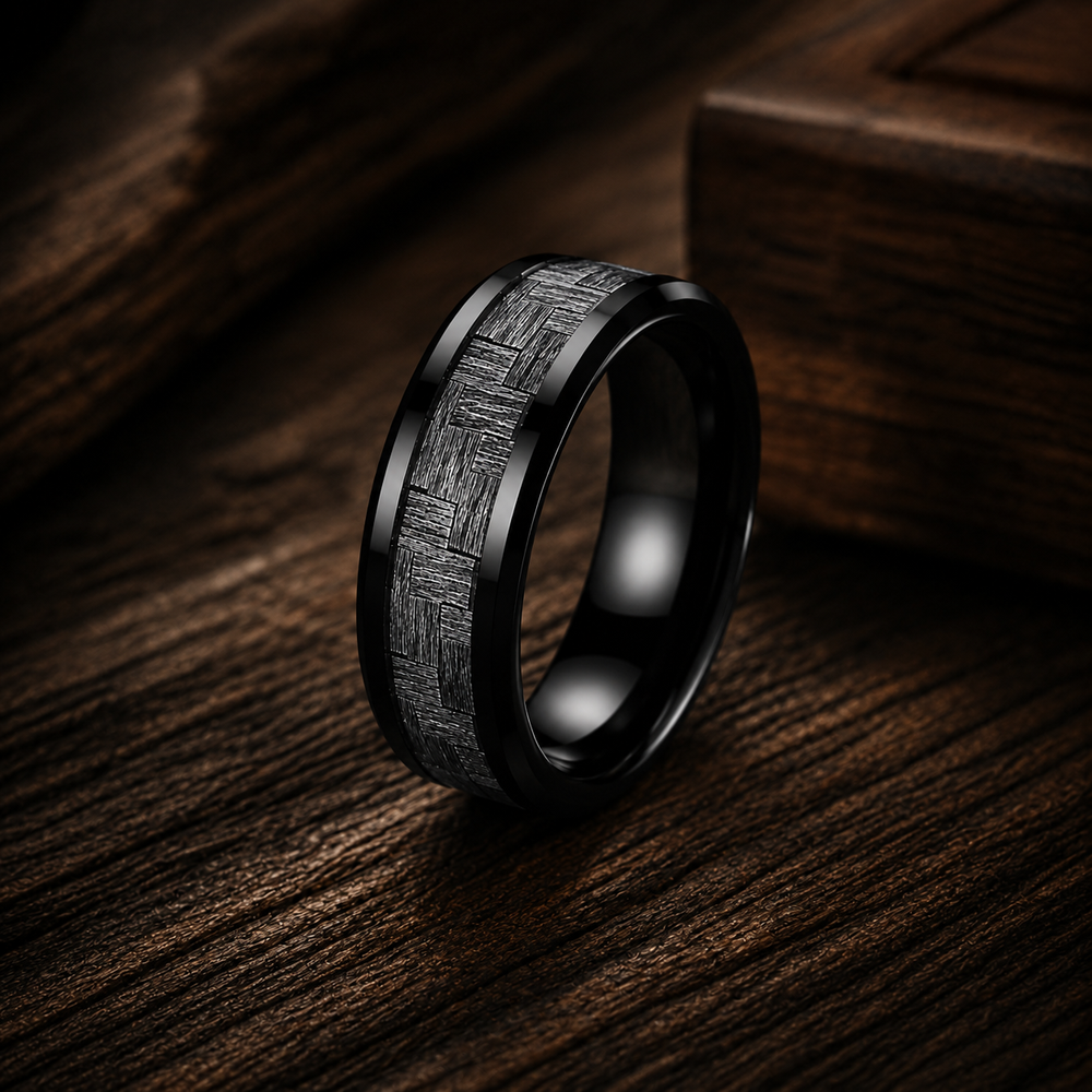 The Mercer | Carbon Fiber Ring | Black Tungsten Wedding Band | 6mm, 8mm