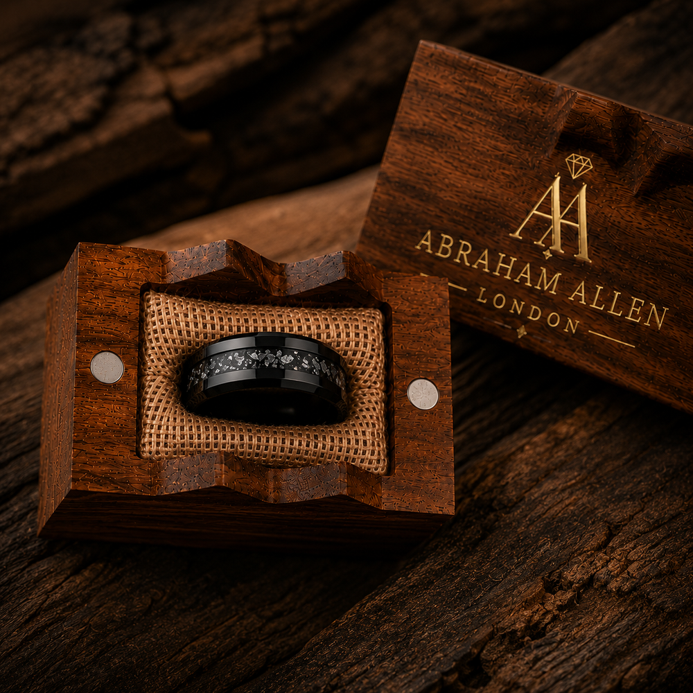 The Obsidian Celestial | Black Tungsten Carbide Meteorite Ring | 6mm, 8mm