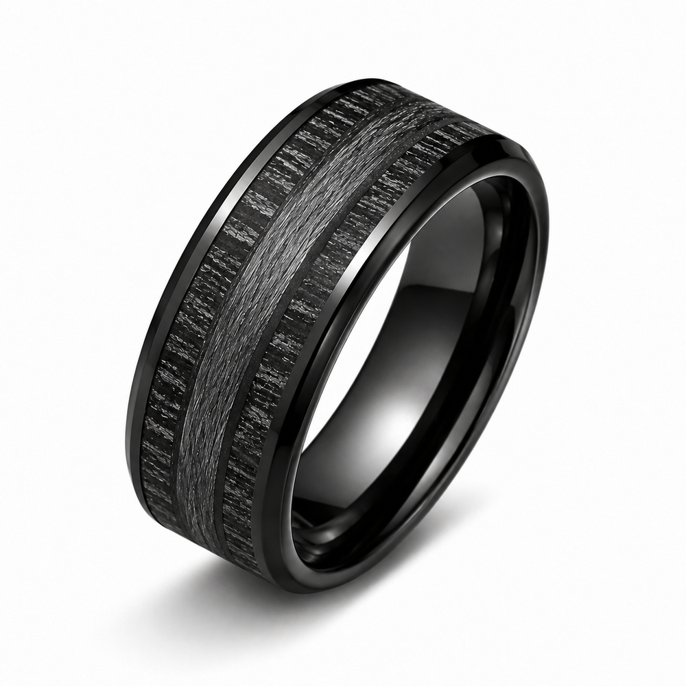 The Executive | Black Tungsten Wedding Ring with Black Wood Inlay | 8mm