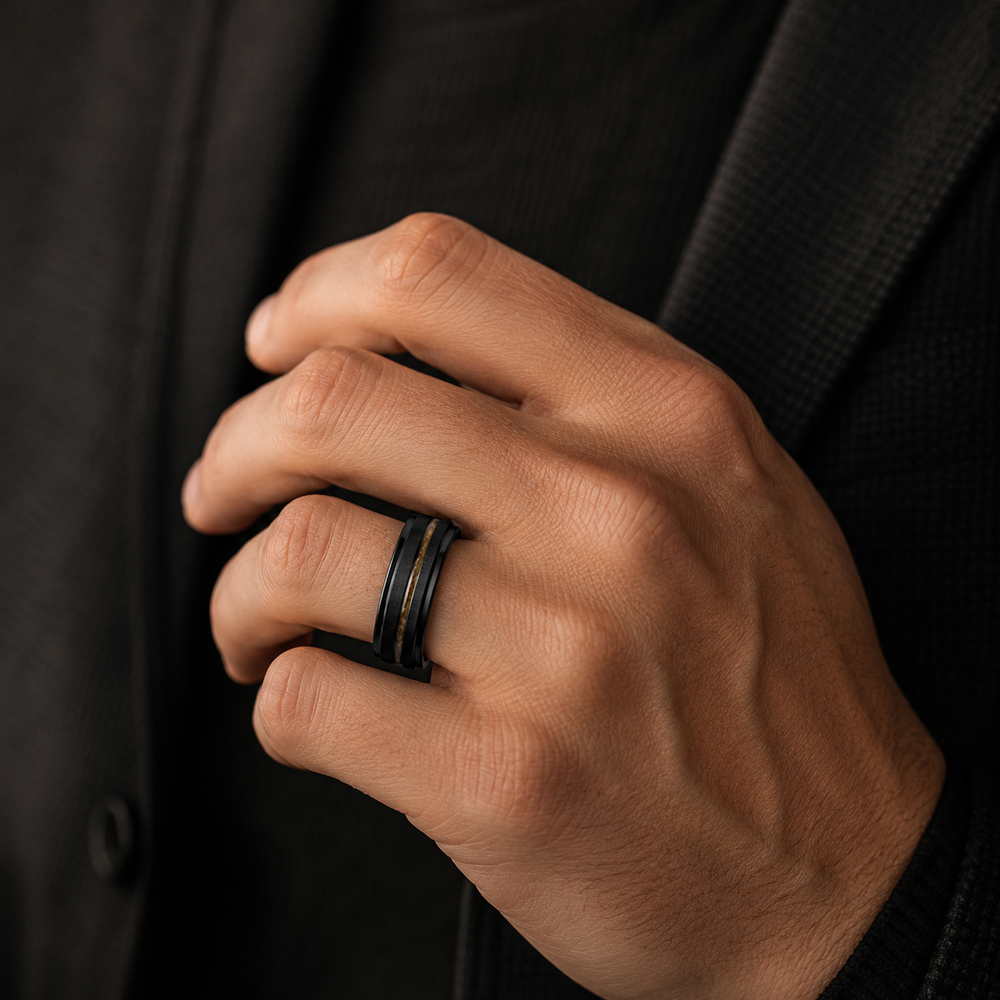 The Imperium | Geometric Tungsten Ring with Exotic Wood Inlay | 8mm