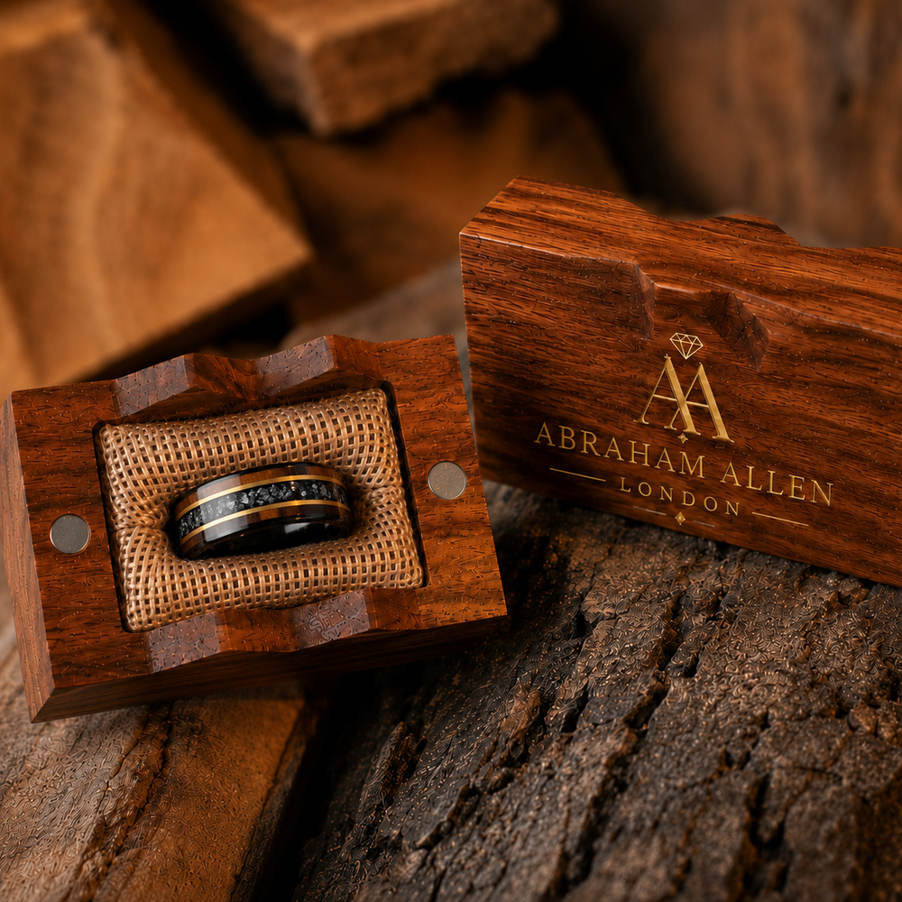The Orion | Black Tungsten, Meteorite & Exotic Wood Wedding Band | 6mm, 8mm