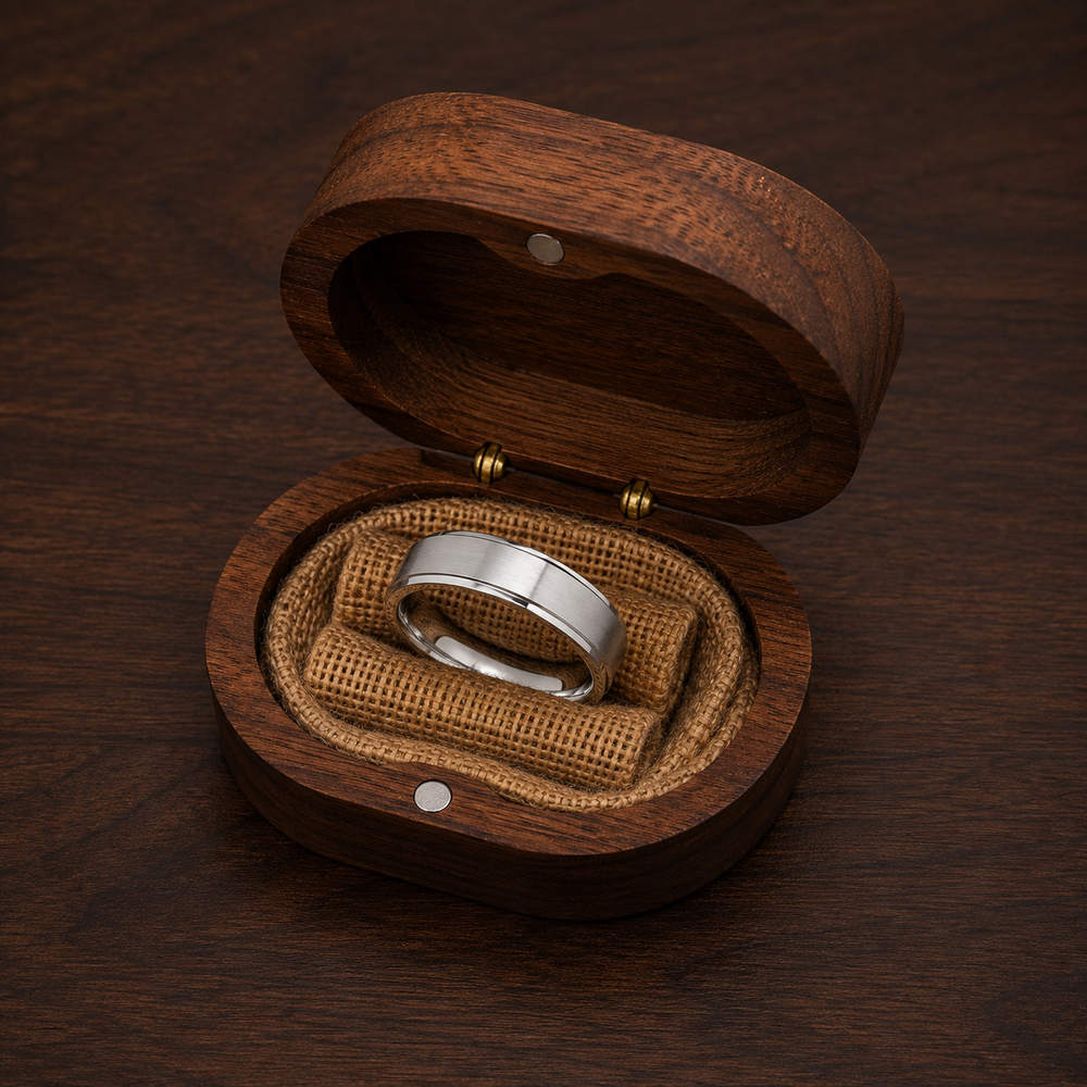 The Kensington | Brushed Titanium Wedding Ring with Polished Bevelled Edges