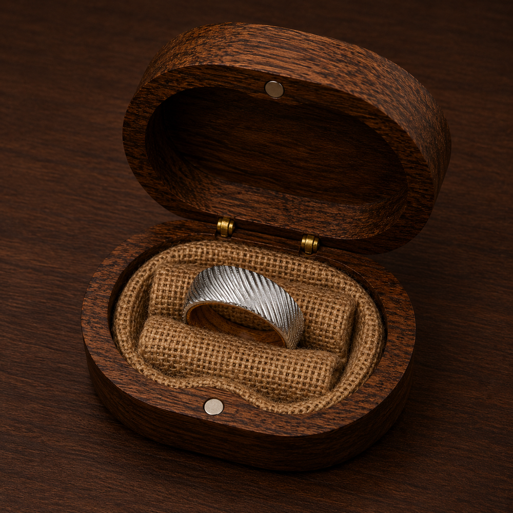 The Founder's Reserve | Genuine Whiskey Barrel Wood Inlay Men's Wedding Band | 8mm