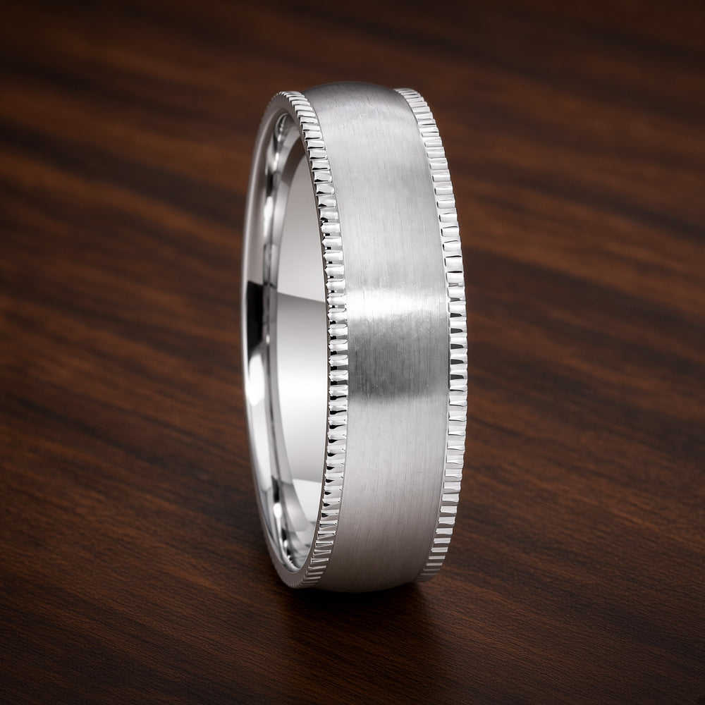 The Kingsley | Milgrain Brushed Titanium Wedding Ring