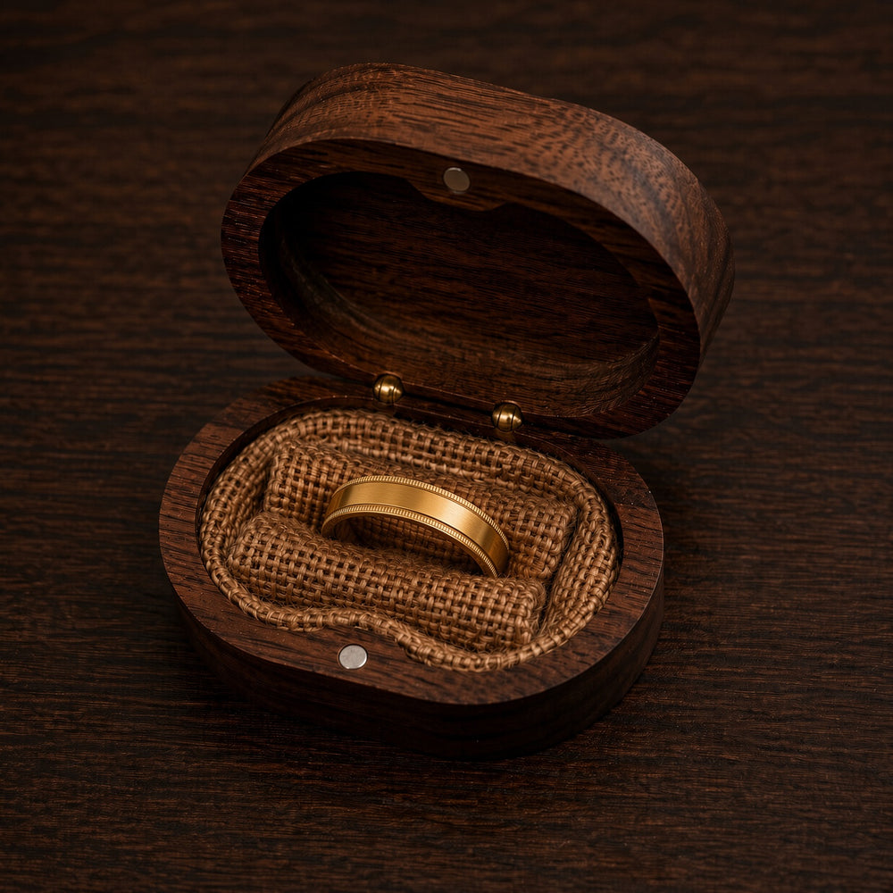 The Pembroke | Gold Milgrain Titanium Wedding Ring