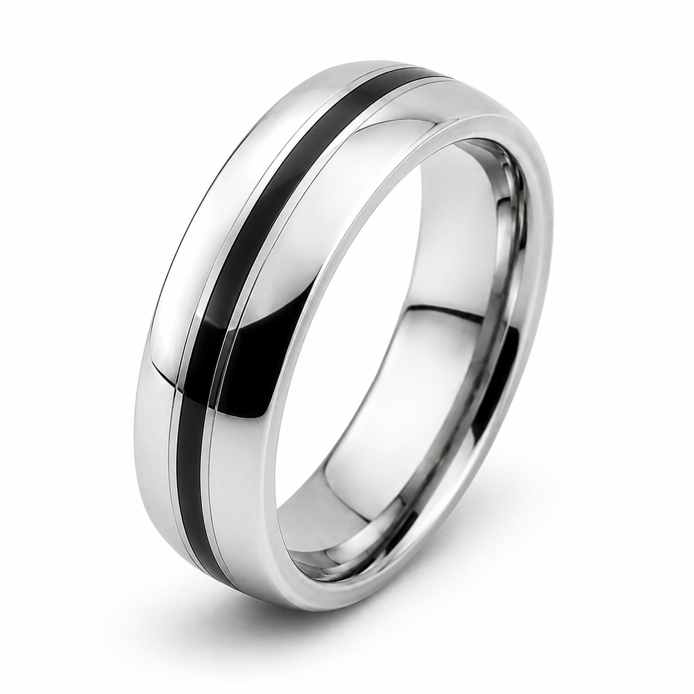 The Meridian ~ Premium Tungsten Wedding Ring with Black Inlay