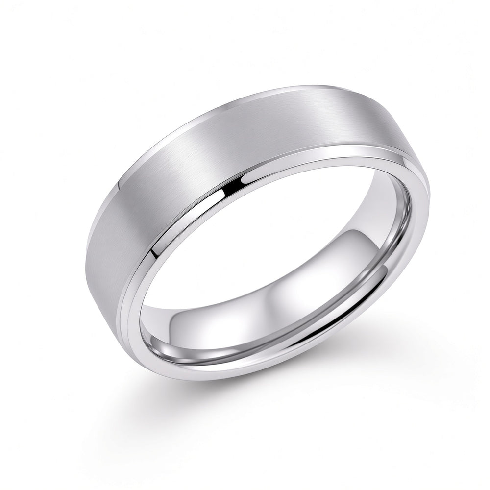 The Kensington | Brushed Titanium Wedding Ring with Polished Bevelled Edges