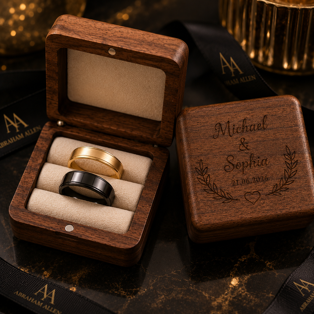 Personalised Wooden Wedding Ring Box – Custom Engraved Keepsake