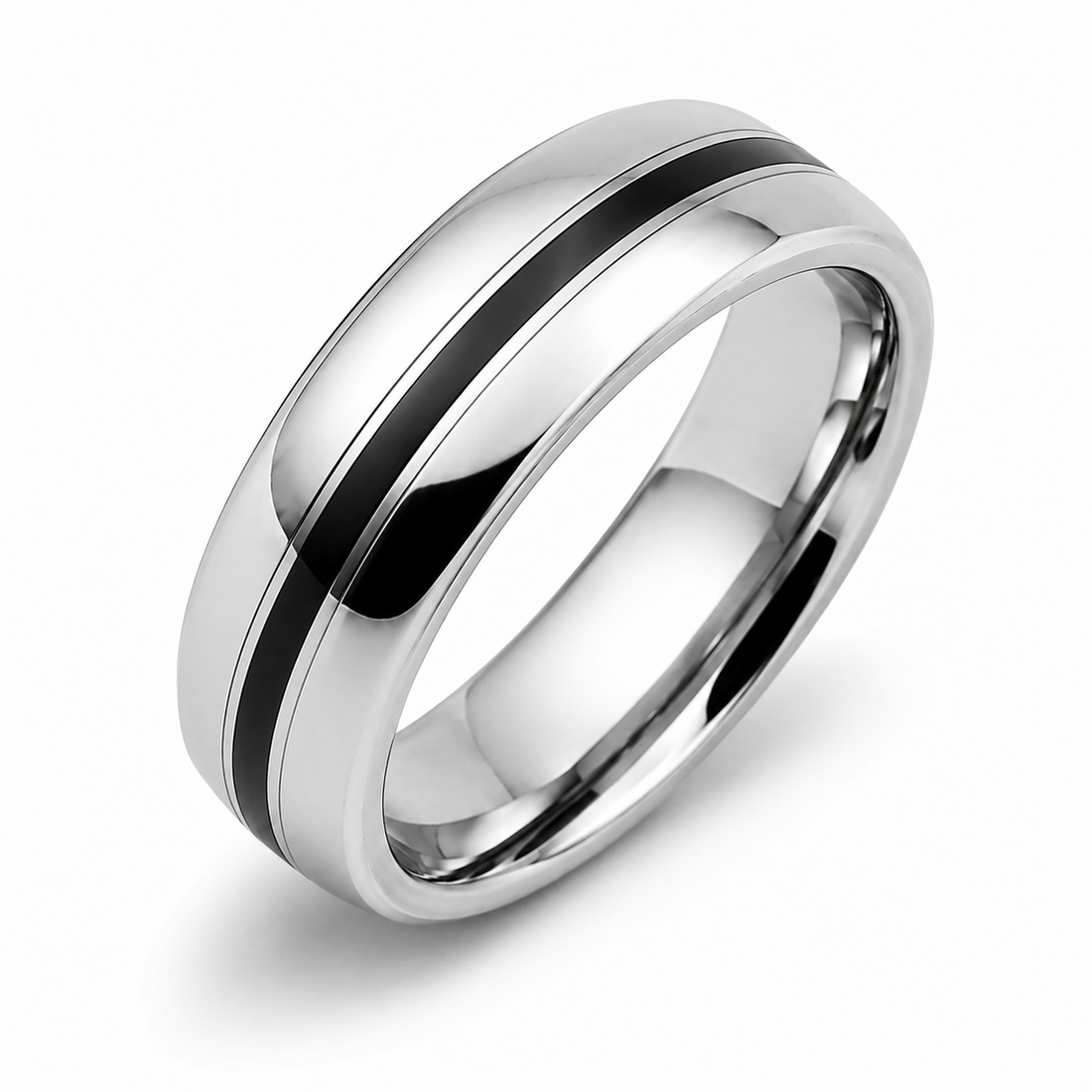 The Meridian ~ Premium Tungsten Wedding Ring with Black Inlay