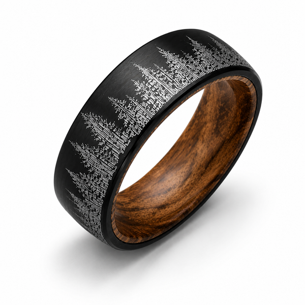 The Forest Forge | Tungsten Natural Wood Interior Wedding Band | 6mm, 8mm