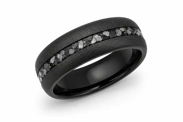 The Astral | Black Tungsten & Crushed Meteorite Inlay Ring | 6mm, 8mm