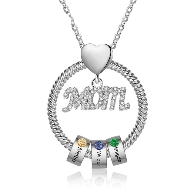 Customized Engraveable Mum 1-5 Name and Birthstone Pendant Necklace - Abrahamallen