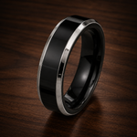 THE BLACKWELL EDGE | Black Tungsten Wedding Ring with Polished Silver Edges