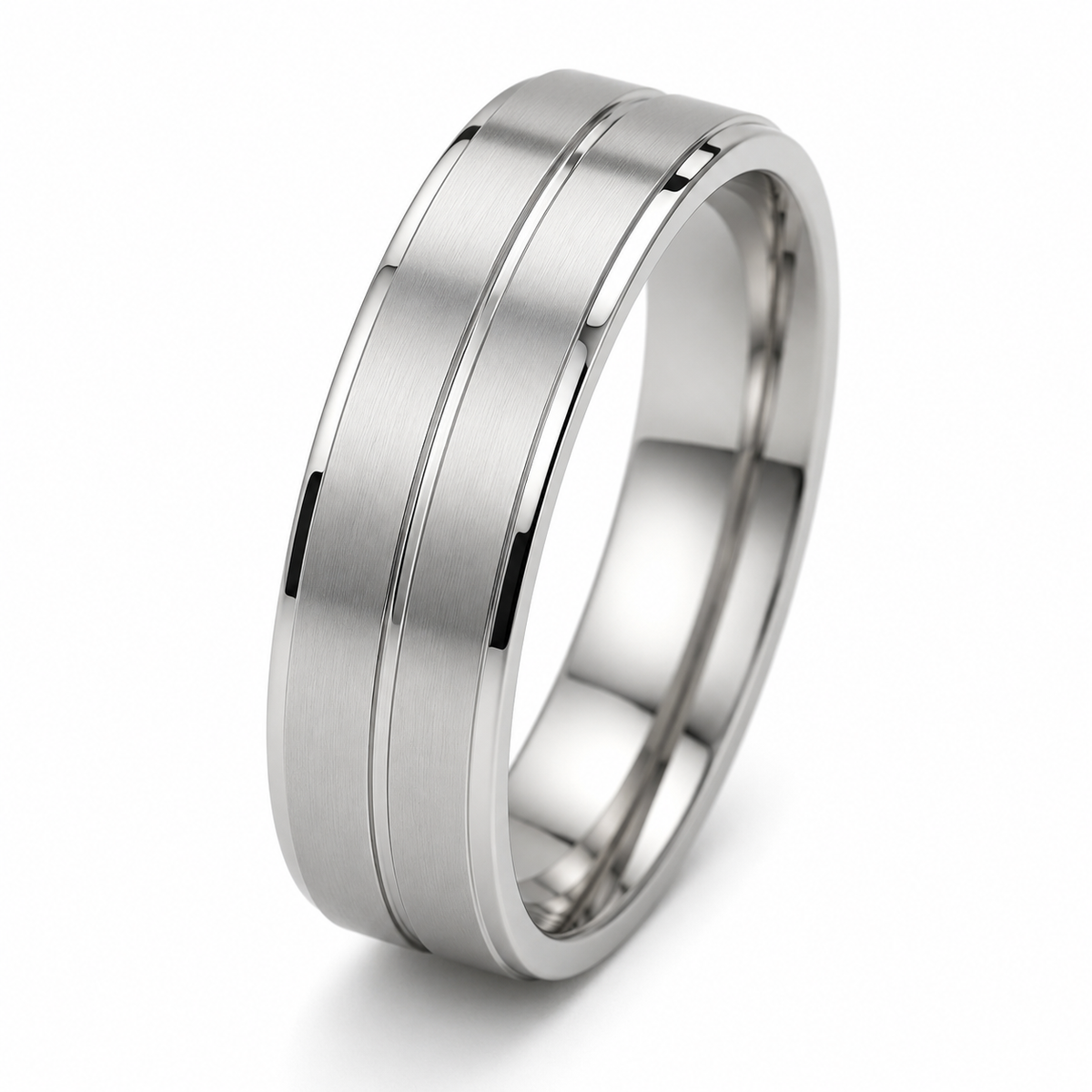 The Stratton | Brushed Titanium Wedding Ring with Twin Precision Groove