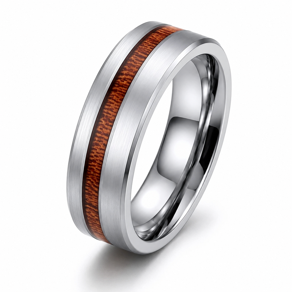 The Hawthorne | Titanium Wedding Band with Nutural Wood Inlay | 6mm, 8mm