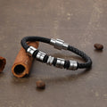 Personalized Engraveable Name Stainless Steel Beads Black Leather Bracelet - Abrahamallen