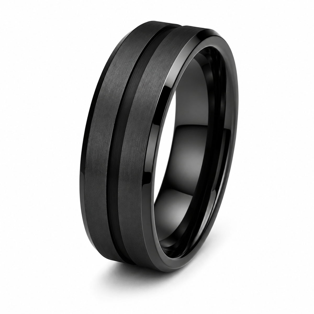 The Blackridge | Black Tungsten Wedding Band with Center Groove & Matte Finish | 6mm, 8mm