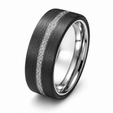 The Noir | Brushed Tungsten Ring with Silver Carbon Inlay | 8mm