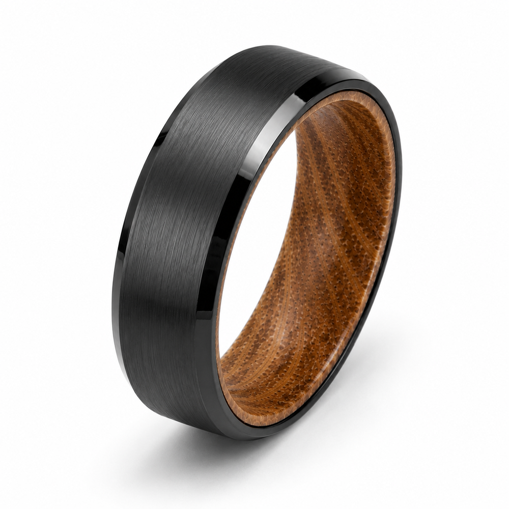 The Black Reserve| Tungsten Carbide & Whiskey Barrel Wood Ring | 6mm, 8mm