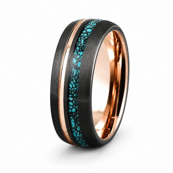 The Azure Legacy Set | Black Tungsten & Turquoise Wedding Rings | 4mm & 6mm