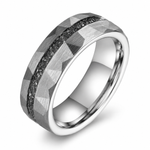 The Astraeus | Meteorite Inlay Faceted Tungsten Wedding Ring