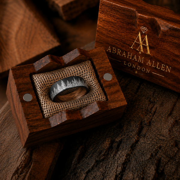 The Forest Forge | Tungsten Natural Wood Interior Wedding Band | 6mm, 8mm