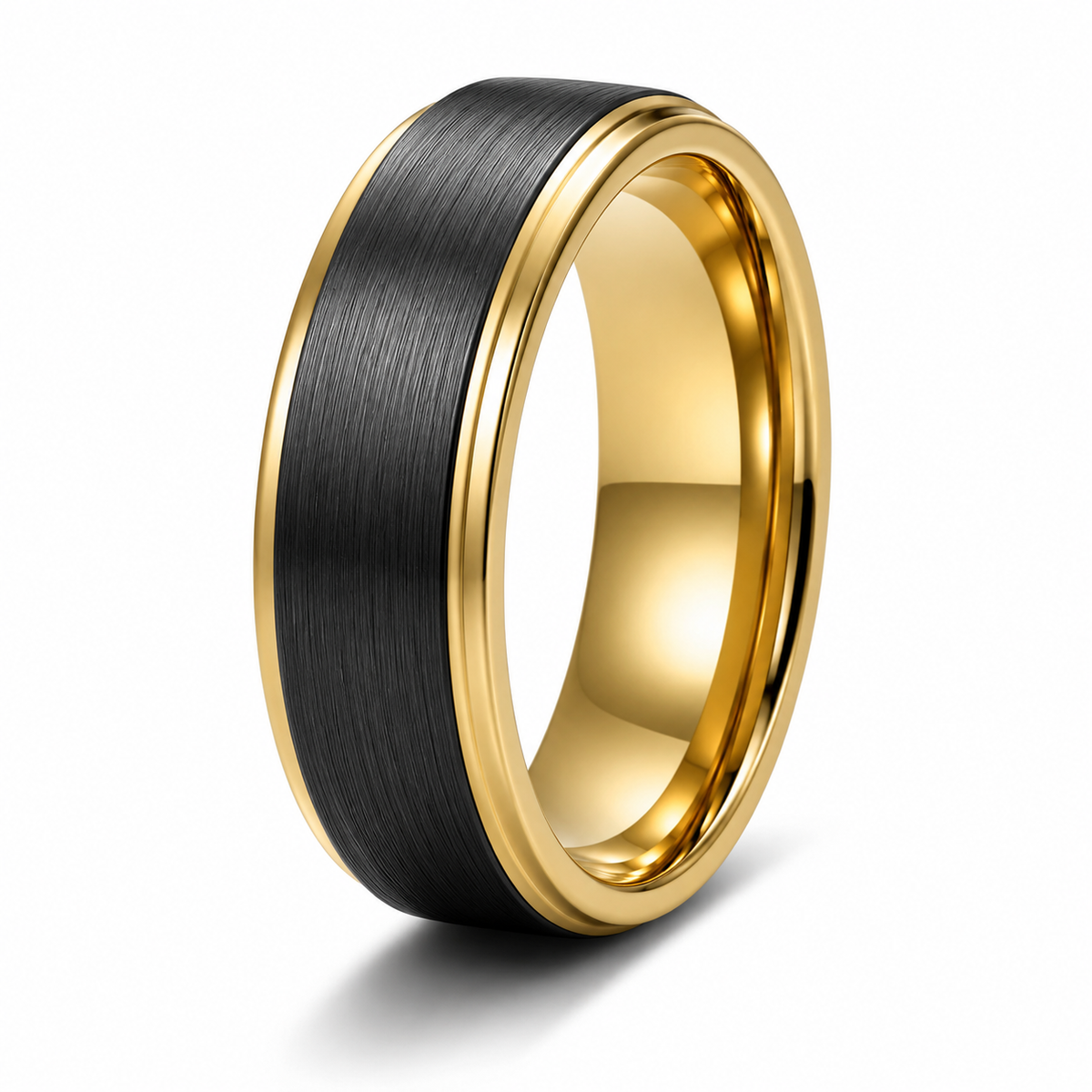The Citadel | 18K Gold-Edged Brushed Tungsten Wedding Band | 6mm, 8mm
