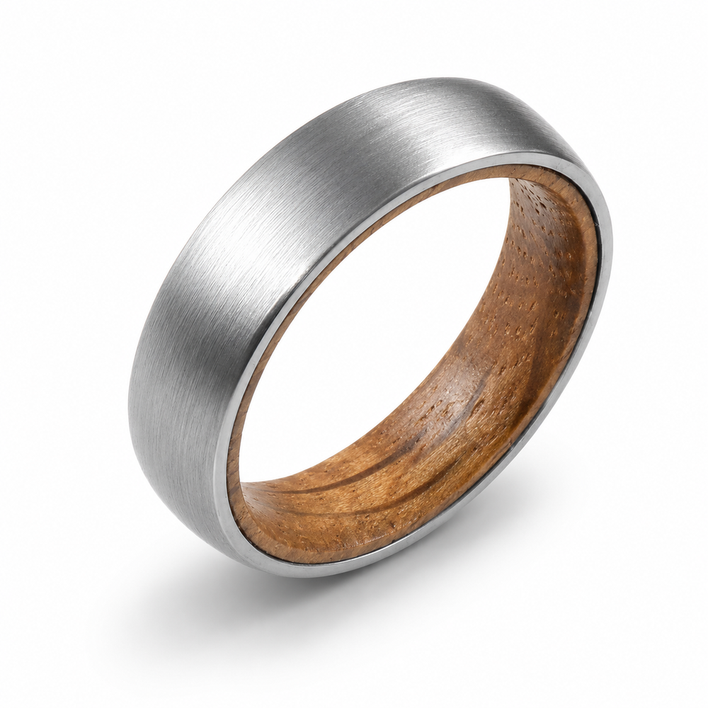 Noble Oak Whiskey Barrel  Wood Ring | Minimalist Men's Tungsten Wedding Band | 6mm, 8mm