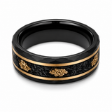 The Dynasty Couples Set | Black Faceted Tungsten Wedding Rings with Genuine Meteorite & 24K Gold Leaf Inlay