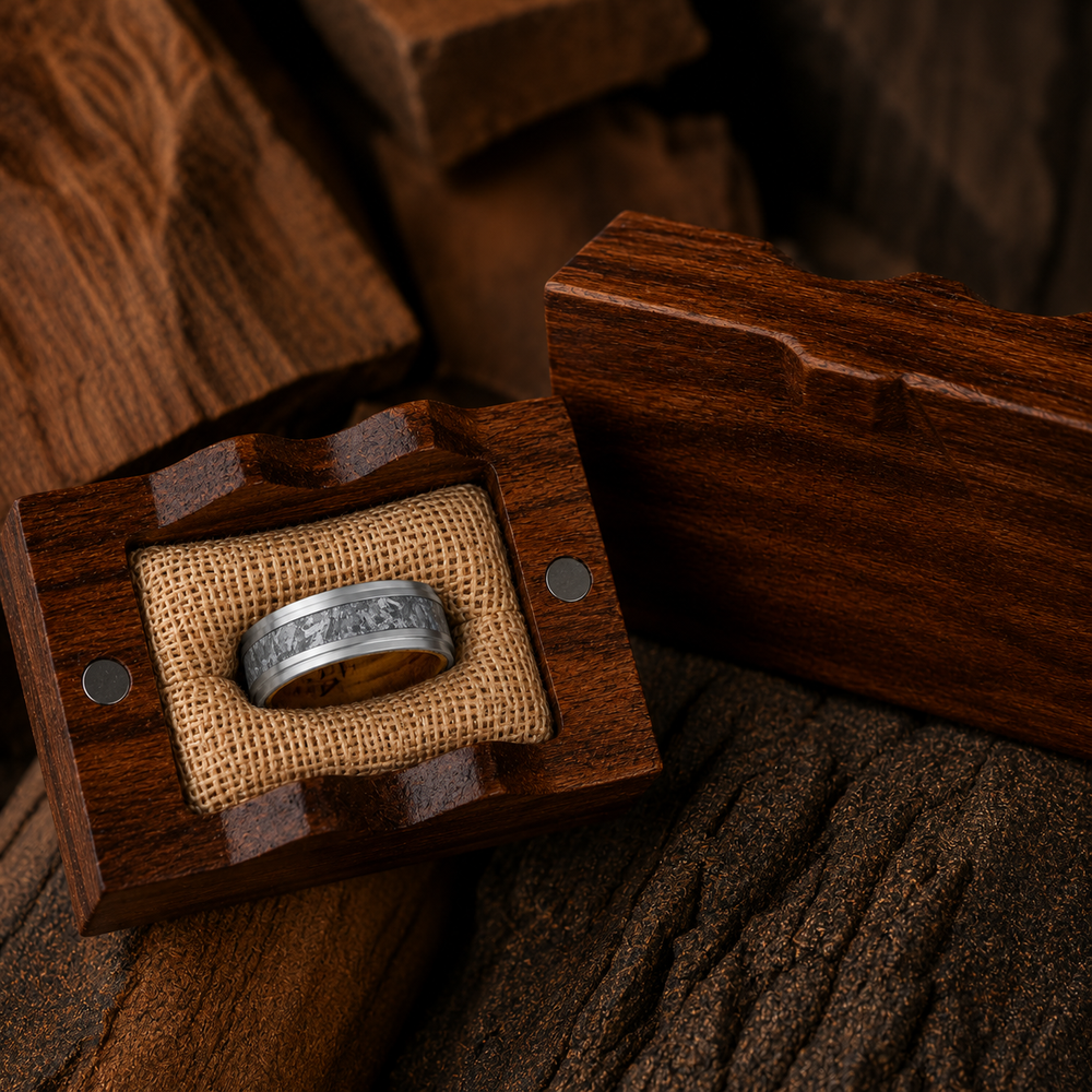 The Legacy | Luxury Meteorite & Whiskey Barrel Ring | 8mm